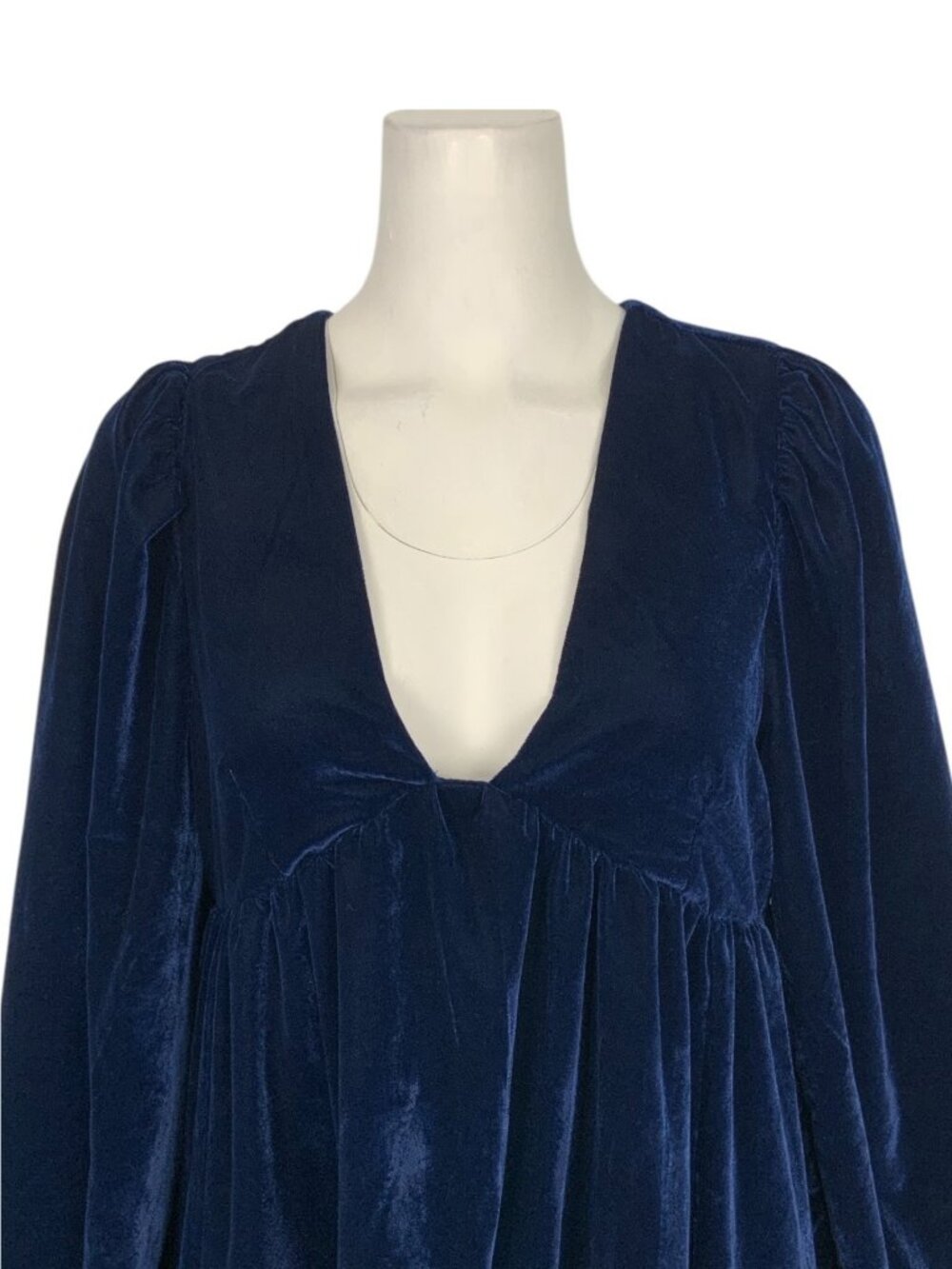 Free People Estella Velvet Mini Dress S Blue Babydoll Long Sleeve - Picture 11 of 16